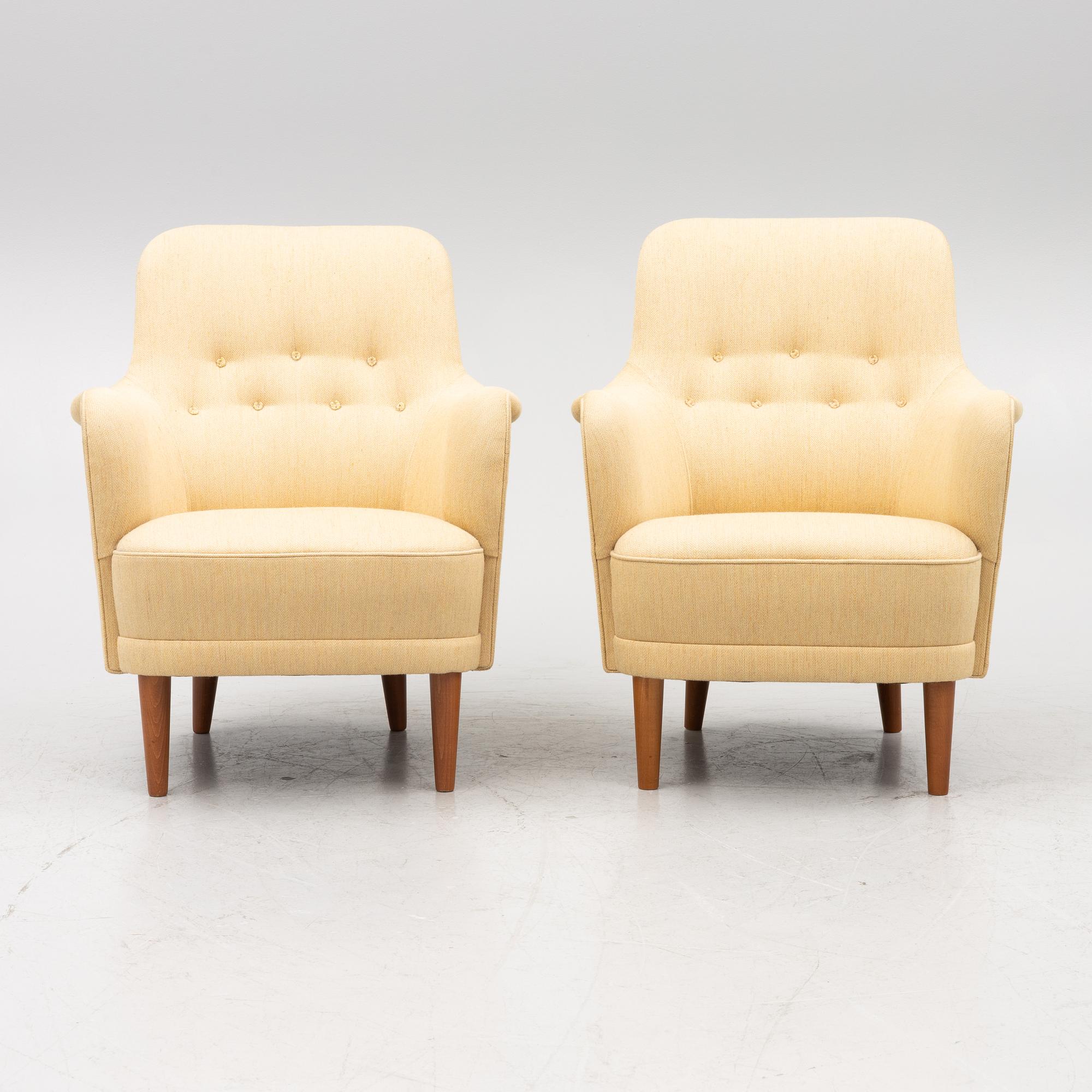 Carl Malmsten, a pair of 'Samsas' armchairs, AB O.H. Sjögren, Tranås, 21st Century.