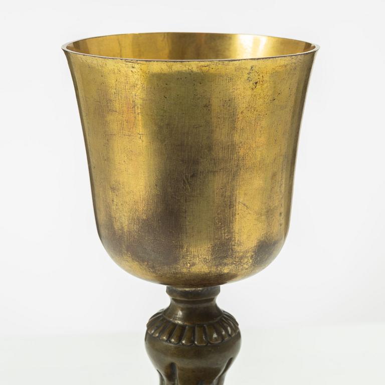 A silvered and gilt copper chalice, presumably German, first part 18th century.