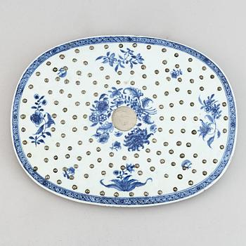 A blue and white strainer, Qingdynasty, Qianlong (1736-95).