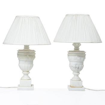 Table lamps, a pair, alabaster, Italy, mid-20th century.