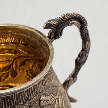 A SILVER TANKARD, indistinct marks, makers mark M&Co.