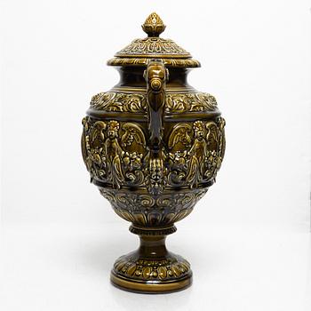 Rörstrand, a neo-renaissance majolica urn with cover, Sweden, second half of the 19th century.