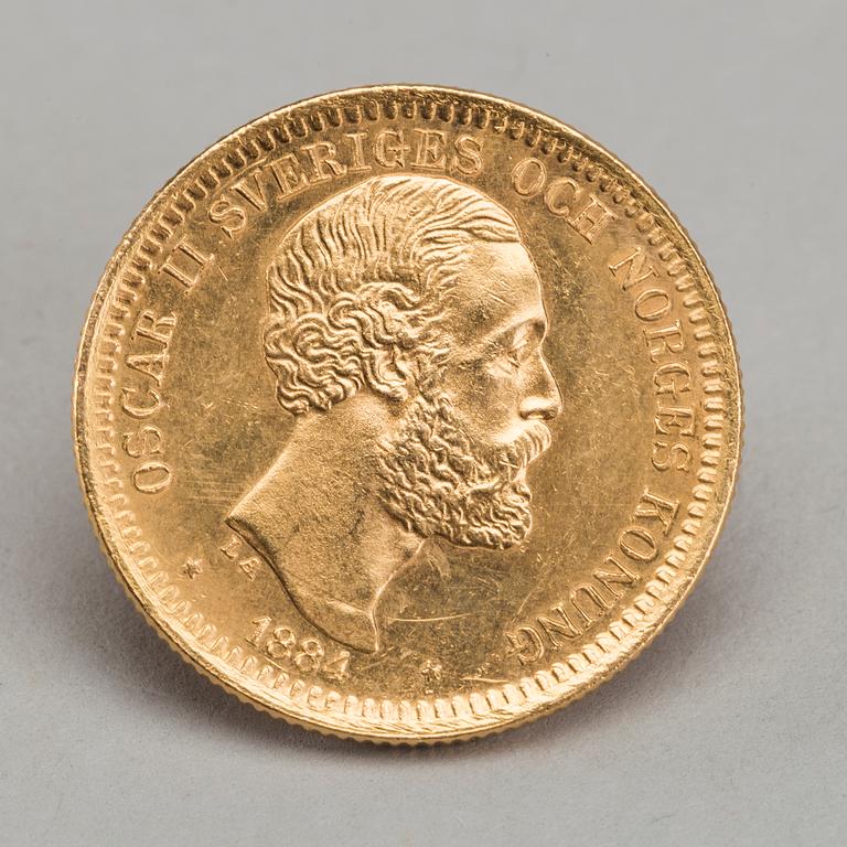 GOLD COIN, 20 kr Sweden, Oscar II 1884. Ca 9 gram.