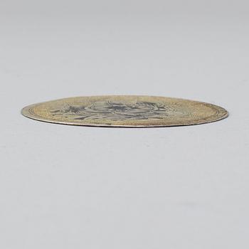 A Russian early 19th century silver-gilt and niello plaque, possibly Moscow.