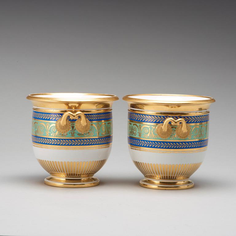 A pair of Russian wine coolers from the Golden Service, Imperial porcelain manufactory, St Petersburg, Empire.