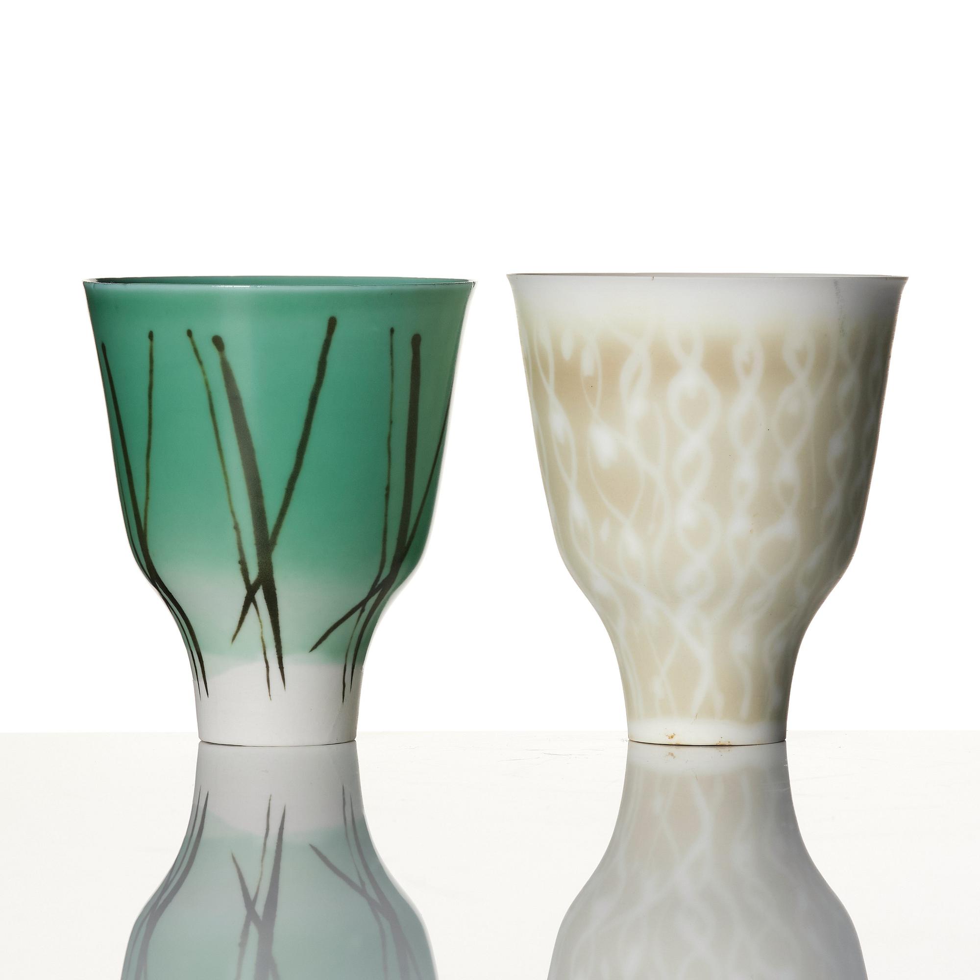 Wilhelm Kåge, a set of two bone china "Cintra" vases, Gustavsberg Studio, Sweden 1954.