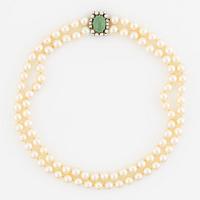 Collier två rader odlade pärlor lås 18K vitguld.