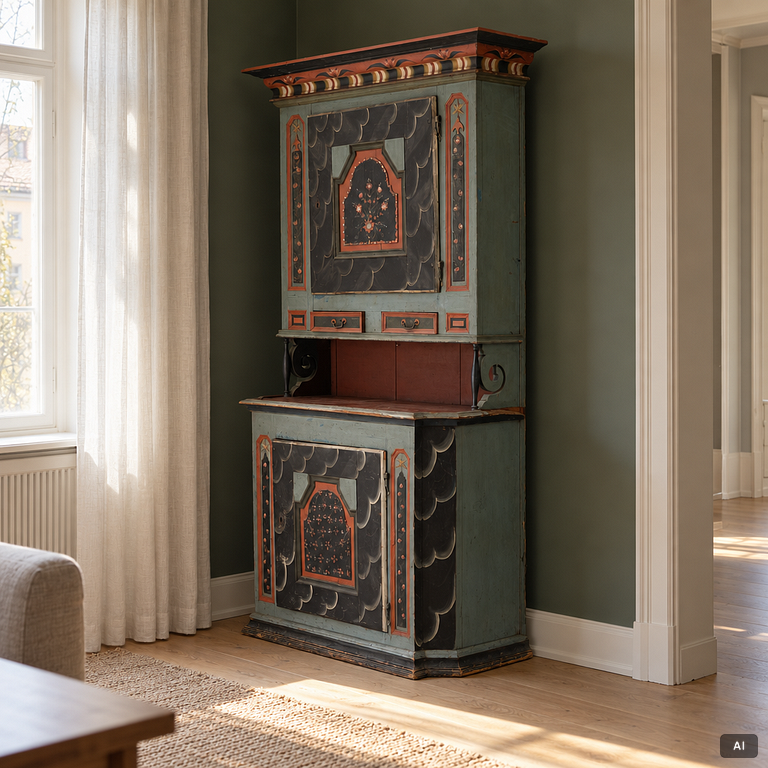 Corner cupboard, vernacular, Järvsö, circa 1800.
