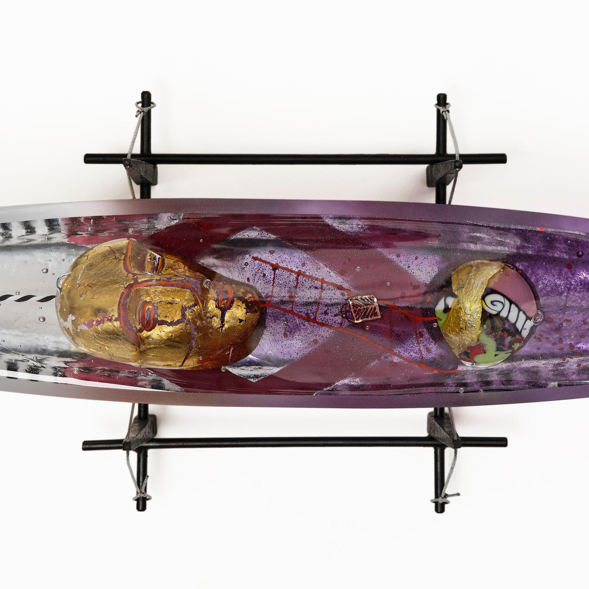 Bertil Vallien, unik skulptur, båt, "Voyage XVII", sandgjutet glas, Kosta Boda.