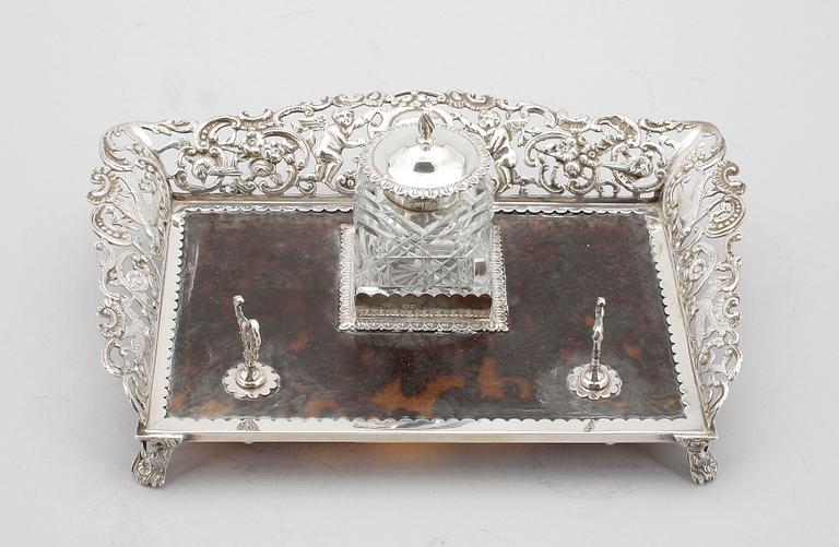 SKRIVSTÄLL, silver, sköldpadd, London 1800-tal.