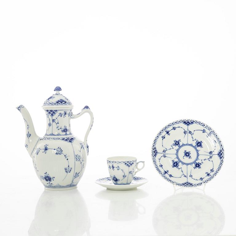 Royal Copenhagen, a 27-piece porcelain 'Blue fluted' half lace coffee service, Denmark, 1963-73.
