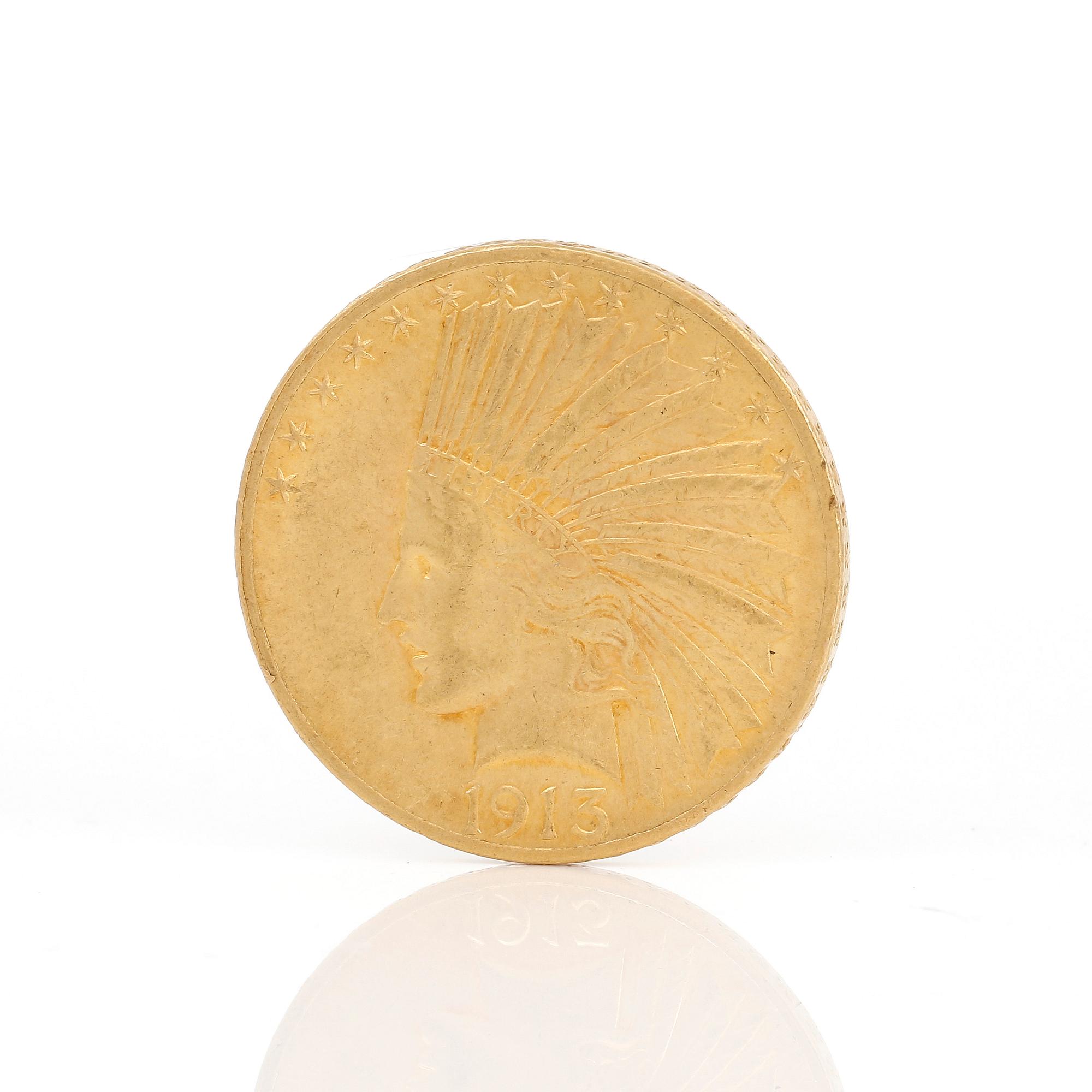 GULDMYNT, 10 Dollars, USA 1913. Vikt ca 16 g.