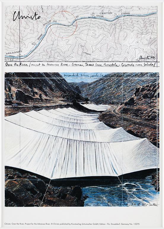 CHRISTO & JEANNE-CLAUDE, 2 st offsets, "Over the River, Project for Arkansas River, State of Colorado, USA, signed.
