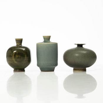 Berndt Friberg, five stoneware miniture vases, Gustavsberg Studio, Sweden, including 1968.
