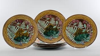 TALLRIKAR, 6 st, majolika. Gustafsberg. 1800-talets slut.