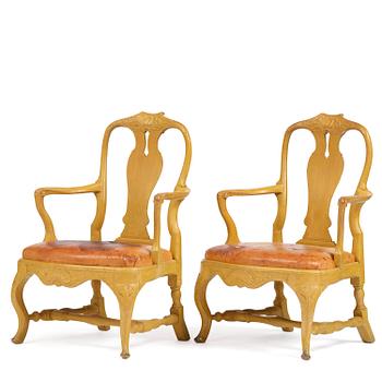 68. A pair of Swedish rococo open armchairs, Stockholm, later part 18th century.