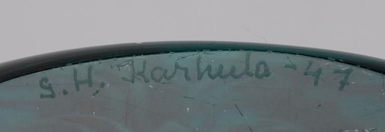 VAS, grönt glas, sign. G.H. Karhula -47.