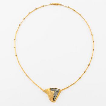 Björn Weckström, necklace 14K gold with stone/rock, for Lapponia Finland 1986.