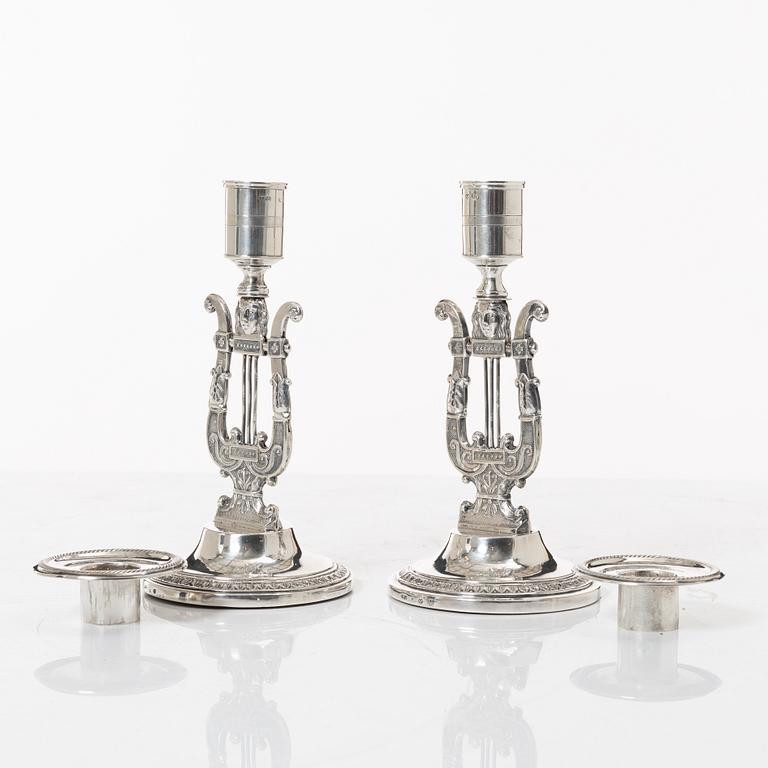 Empire, Johan Petter Grönvall, ljusstakar, ett par, silver, Stockholm 1826.