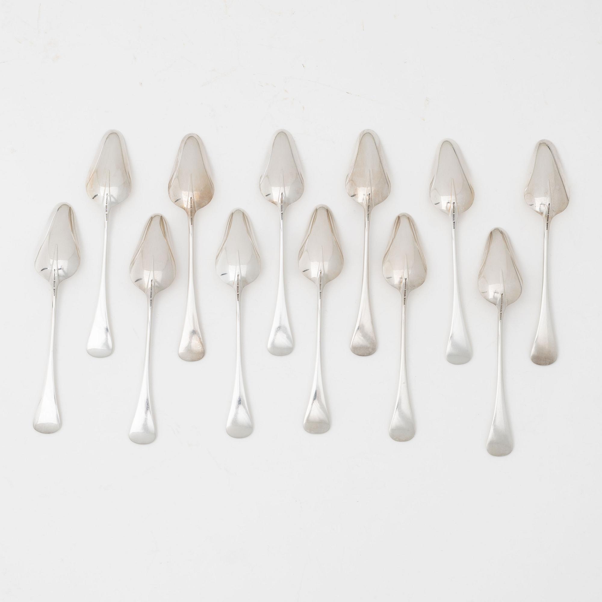A set of twelve silver spoons, model 'Patricia', marks of W&S Sorensen, Denmark.