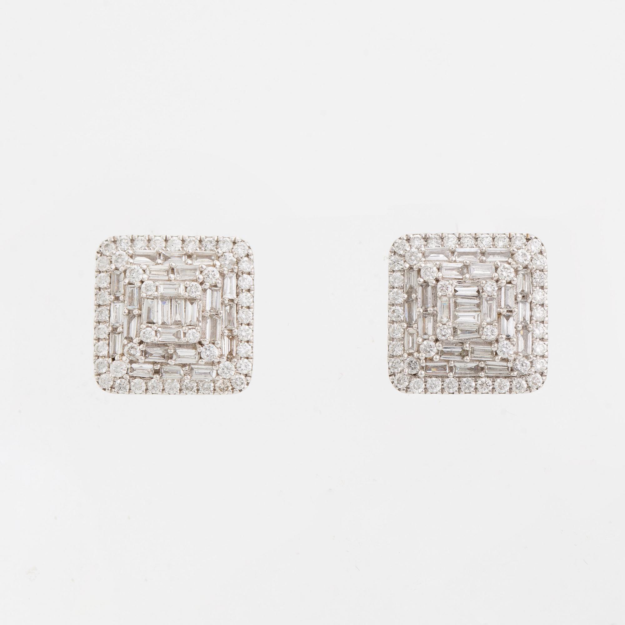 Baguette and brilliant cut diamond earrings.