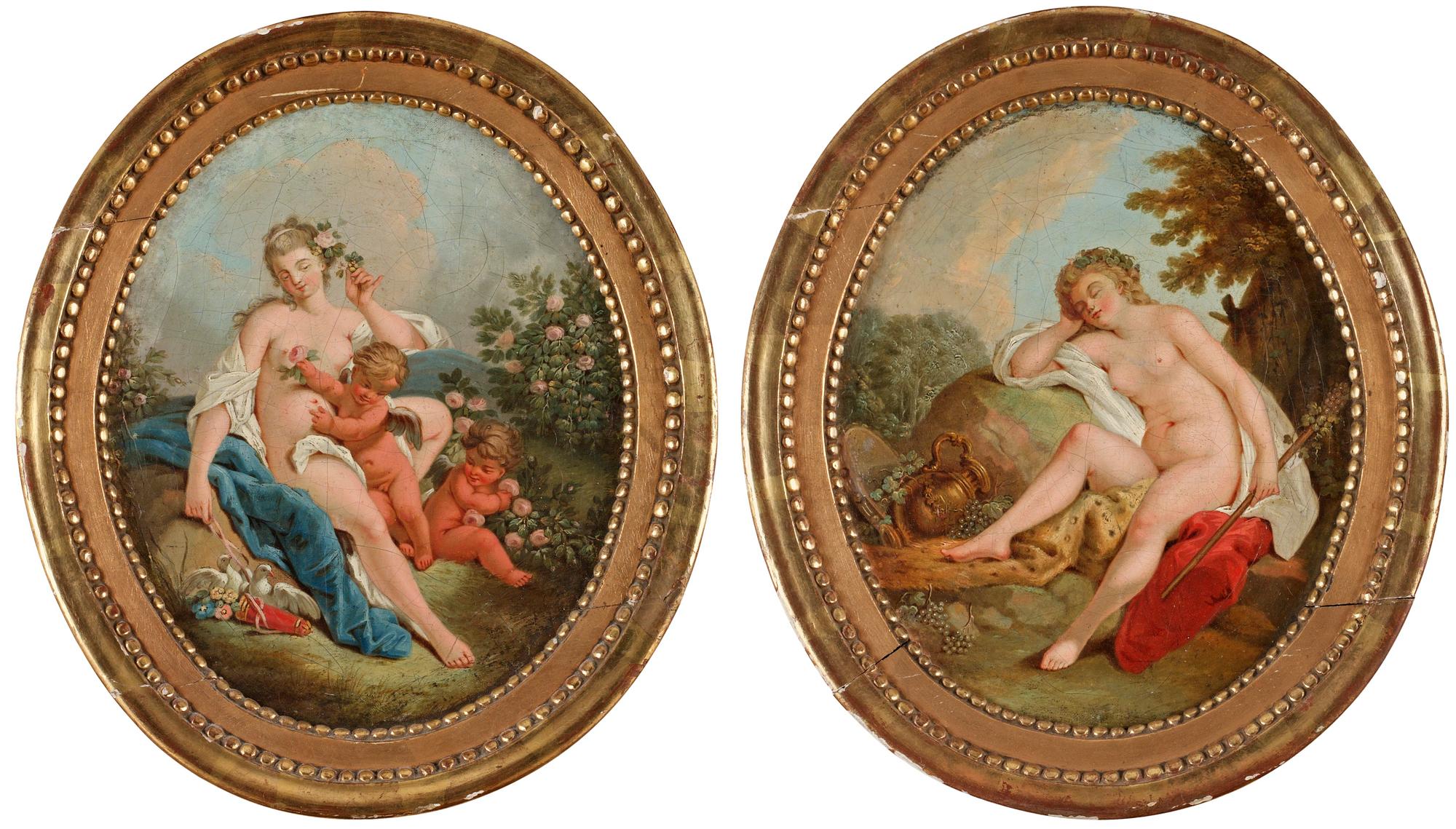 Francois Boucher Hans efterföljd, "Diana" och "Callisto".