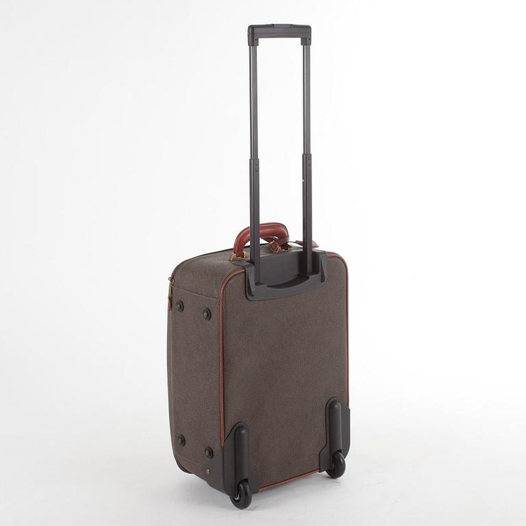 MULBERRY, a green leather suitcase.