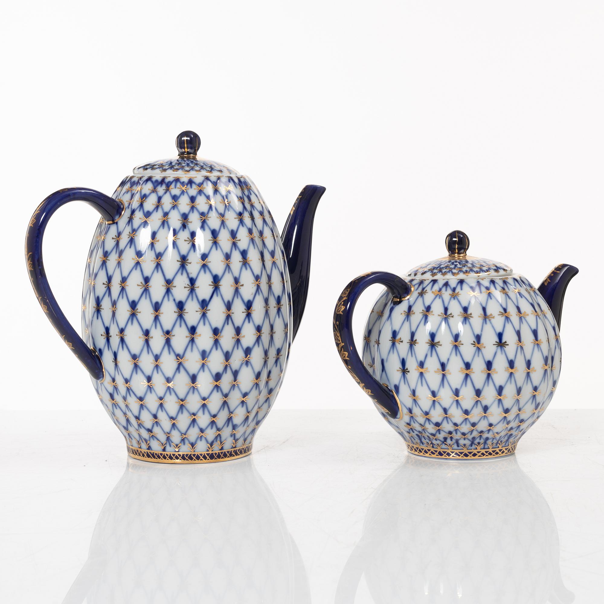 A 35-piece 'Cobalt Net' porcelain  Lomonosov, Soviet Union.
