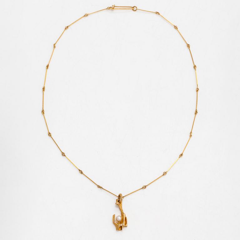 Björn Weckström,  Halsband, "Vid källan", 14K guld, odlad pärla. Lapponia 1969.