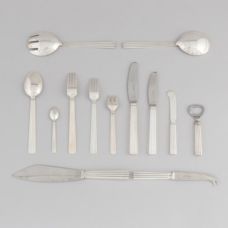 Sigvard Bernadotte, bestickuppsättning, 82 delar, sterling silver, "Bernadotte", Georg Jensen, Danmark 1945-1977.