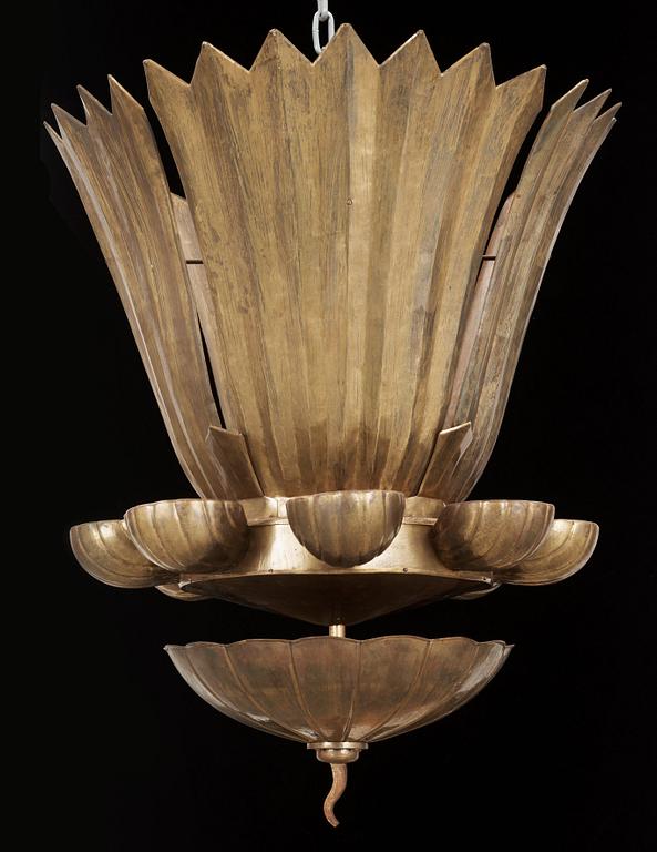 A Lars Holmström Swedish Grace brass chandelier, Arvika Sweden 1920's.