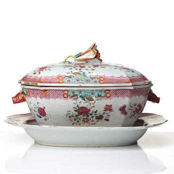 A famille rose tureen with cover and stand, Qingdynasty, Qianlong (1736-95).