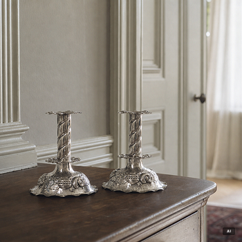 Candelsticks, a pair, silver, Baroque style, Jewellers Ab Joh Petterssons Eftr, Stockholm 1948.