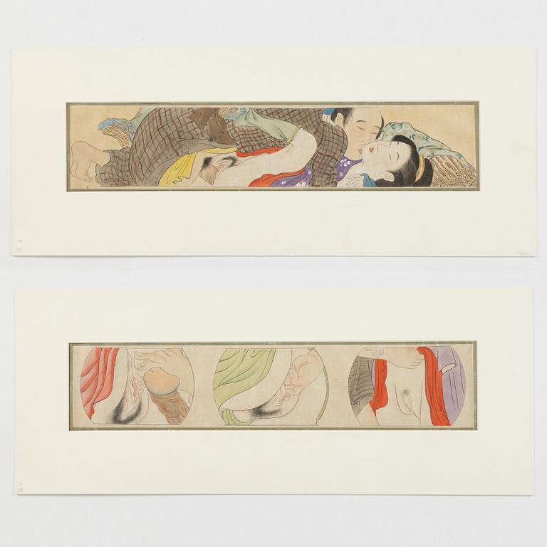 A set of 11 Shunga paintings by a Japanese artist, Meiji period (1868-1912).