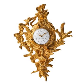 A Swedish Rococo 18th Century miniature wall clock by P Ramstedt Stockholm.