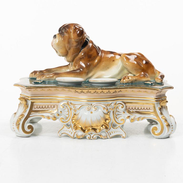 A German Carl Teichert Meissenstadt porcelain desk stand, 1882-1929.