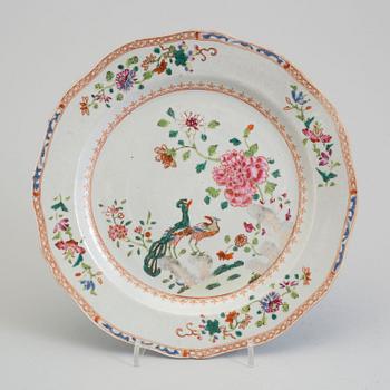A famille rose 'double peacock' dish, Qing dynasty, Qianlong (1736-95)-.