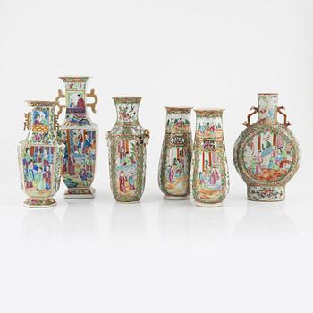 Vaser, 6 st, porslin, Kanton, Kina, 1800/1900-tal.