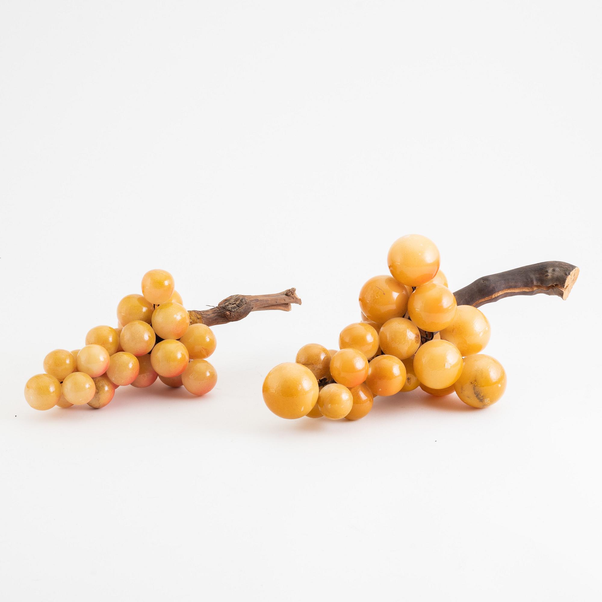 A pair of wooden and alabaster table decorative objects in the shape of grape vines, mid 20th Century.