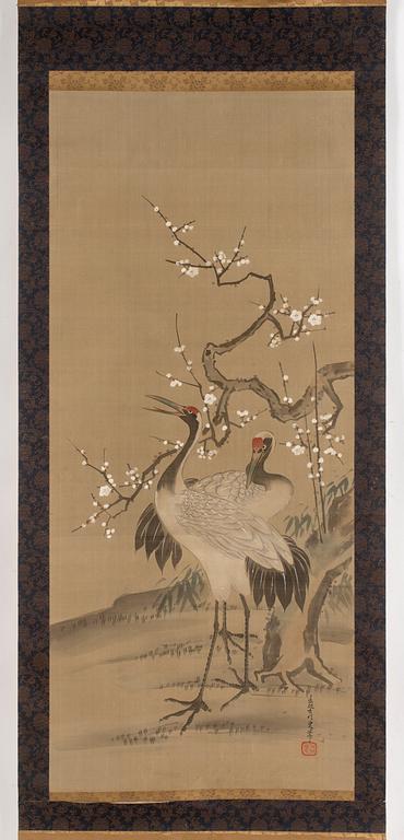 A Japanese hanging scroll, ink and color on paper, 20th Century.