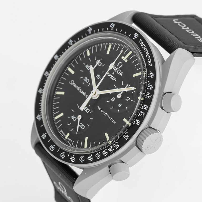 Swatch/Omega, MoonSwatch, "Mission to the Moon", chronograph, wristwatch, 42 mm.