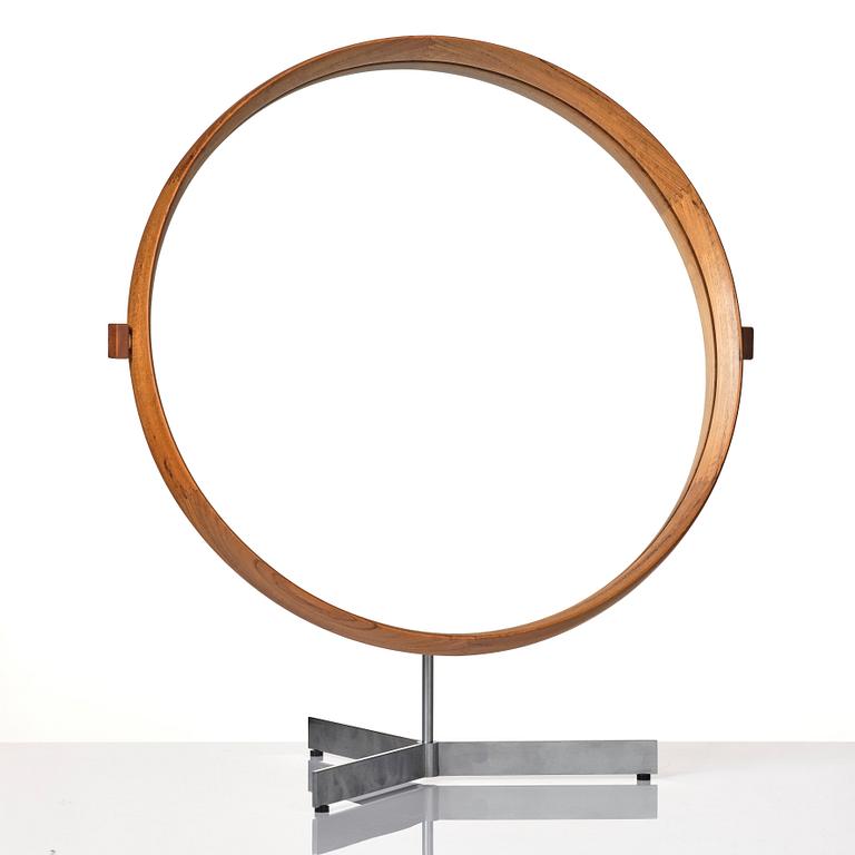 Uno & Östen Kristiansson, a model 406 teak and steel table mirror, Luxus, Vittsjö, Sweden 1960s, with original cardboard package.