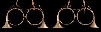 A pair of brass luminaires. 19th Century.