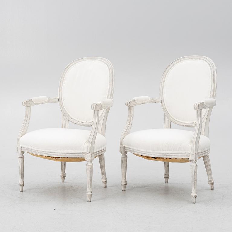 Armchairs, a pair, Gustavian style, 20th century.