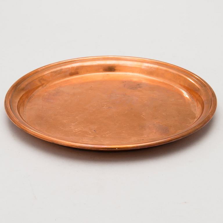 ÄGGKOKARE, med äggkoppar och bricka, koppar och tenn, 1800-talets slut.