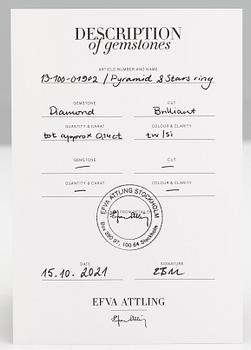Efva Attling, Sormus "Pyramid & stars", sterlinghopeaa, timantteja n. 0.14 ct yht ja vuorikristalli.