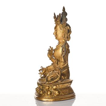 A Tibeto-Chinese/Mongolian gilt bronze figure of White Tara, 18th Century.