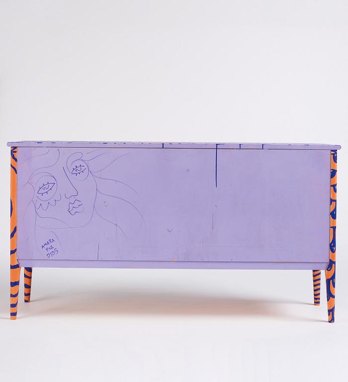 Amara Por Dios, a unique painted sideboard/object, executed in her own studio, 2018.