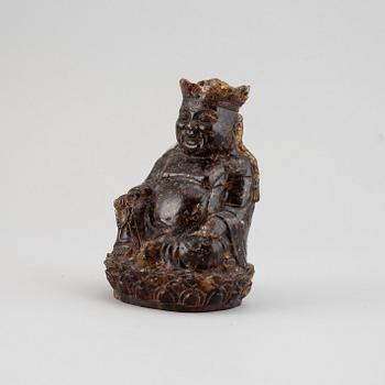 SKULPTUR, bärnsten, buddha, ostindisk, 1800-tal.