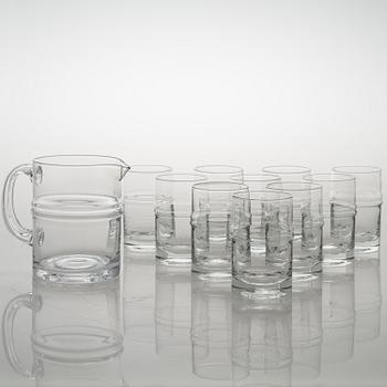 TIMO SARPANEVA, set of 10 drinking glasses and a jug, 'Ripple' 2054 for Iittala.